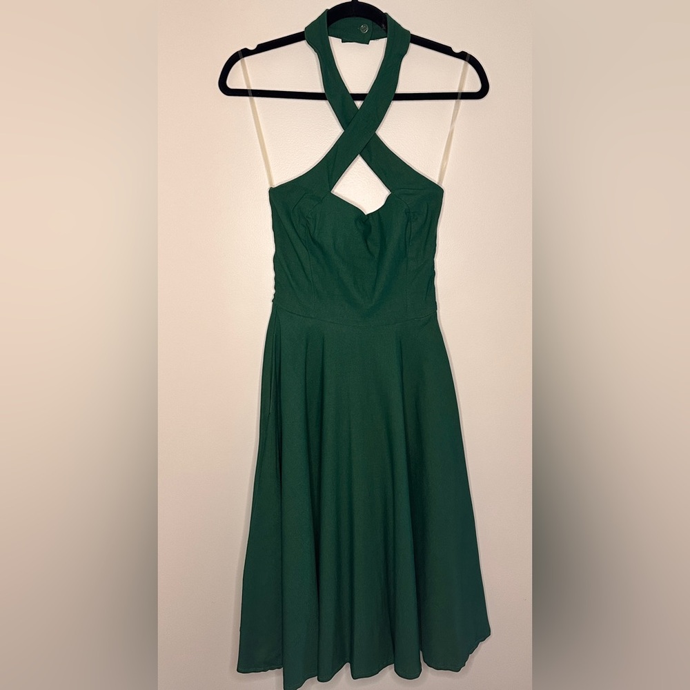 Unique Vintage Cross Straps Green Dress
